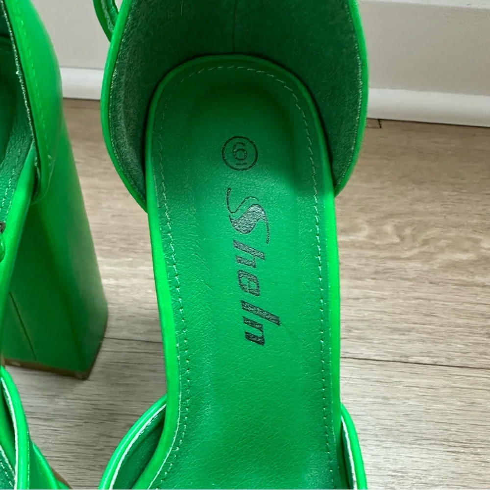SHEIN Green Platform Peep-Toe High Block Heel Sandal